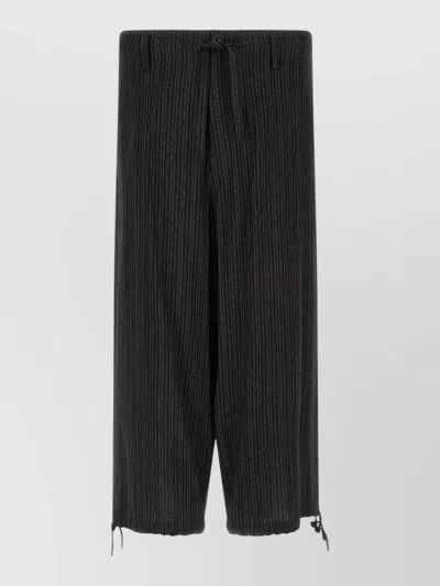 Yohji Yamamoto Loose Leg Pinstripe Trousers Adjustable Hem In Black