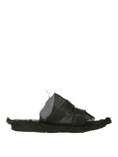 Yohji Yamamoto Low Sandals In Black Leather And Mesh