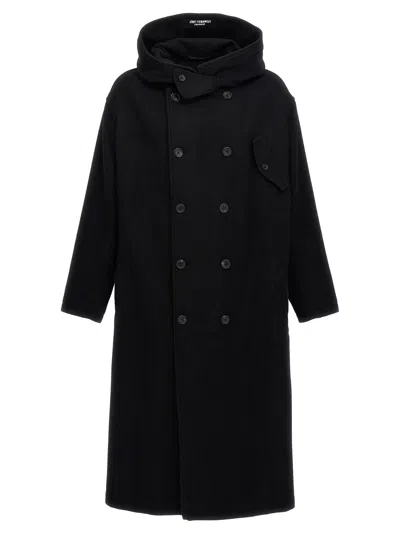 Yohji Yamamoto M-w Front Hooded Coat In Black