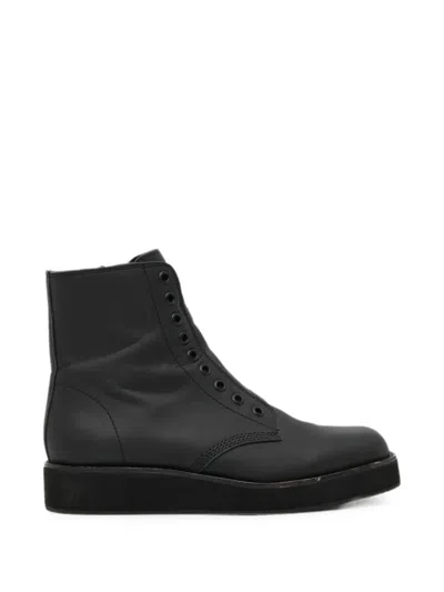 Yohji Yamamoto Mat Oil Leather Square Toe Zip Boots In Black