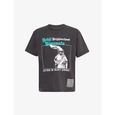Yohji Yamamoto Mens Grey X Neighborhood Graphic-print Cotton-jersey T-shirt