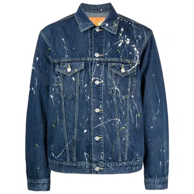 Yohji Yamamoto Stain Splatter Buttoned Jacket In Blue
