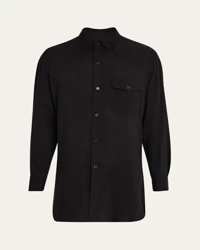 Yohji Yamamoto Men's Triple-collar Button-down Lawn Shirt In Black
