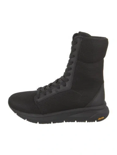 Pre-owned Yohji Yamamoto Mesh Leather Trim Embellishment Lace-up Boots W/ Tags In Black