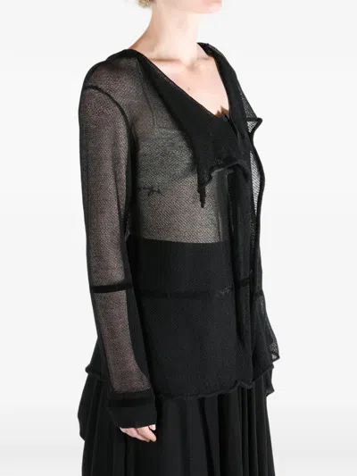 Yohji Yamamoto Mesh-knit Draped Cardigan In Black