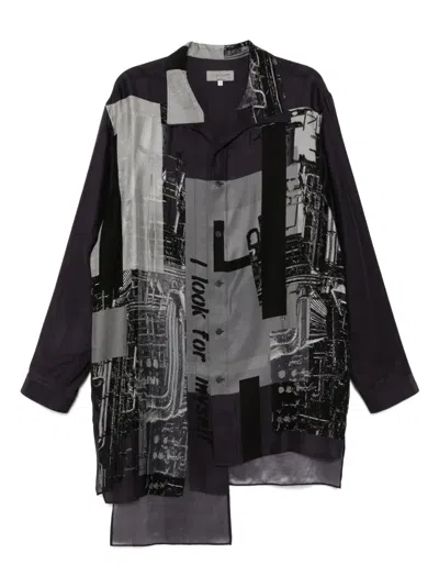 Yohji Yamamoto Message-print Switching-hem Shirt In Purple