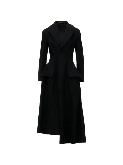 Yohji Yamamoto Milled Asymmetric Single-breasted Coat In Black