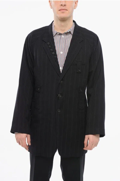 Yohji Yamamoto Multipocketed Half-lined Coat With Decorative Buttons In Black