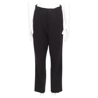 Pre-owned Yohji Yamamoto Navy 100% Wool Pleated Front Back Flap Tapered Pants M In Blue