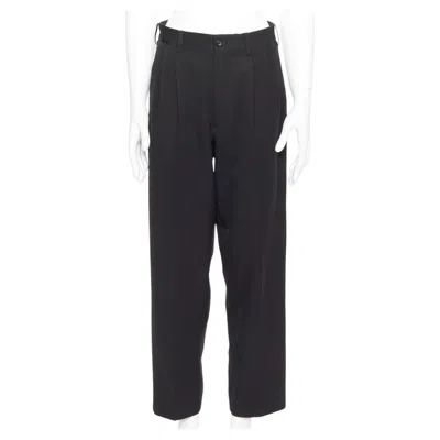 Pre-owned Yohji Yamamoto Navy 100% Wool Pleated Front Tapered Wide Trouser Pants S In Blue