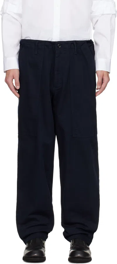 Yohji Yamamoto Navy Bs Katsuragi Hem Zip Painter Trousers In Multi