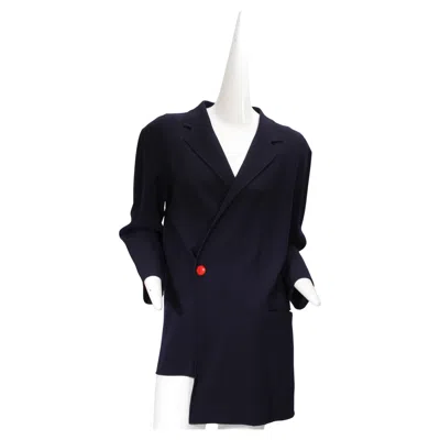 Pre-owned Yohji Yamamoto , Navy, Single Red Button, Asymmetrical, Wool Blazer