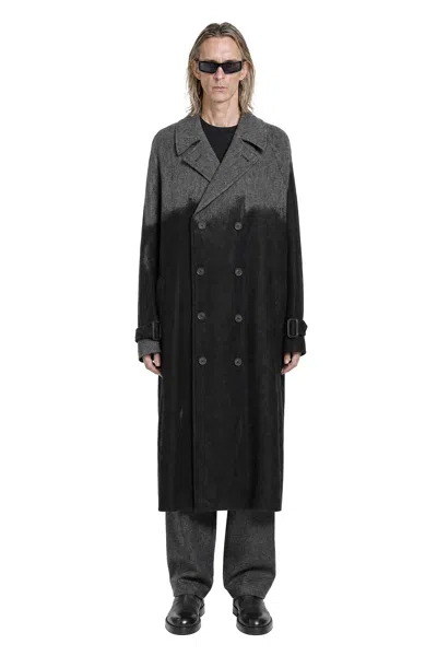 Yohji Yamamoto Needle Punched Herringbone Coat In Gray