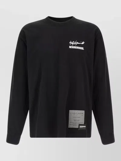 Yohji Yamamoto Nh Ls T-shirt Crew Neck Graphic Longsleeve In Black