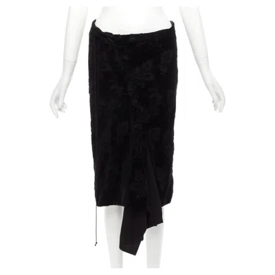 Pre-owned Yohji Yamamoto Noir Black Cotton Velvet Floral Jacquard Lace Up Skirt Jp1 S