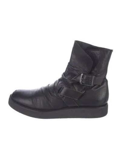 Pre-owned Yohji Yamamoto Noir Leather Combat Boots In Black