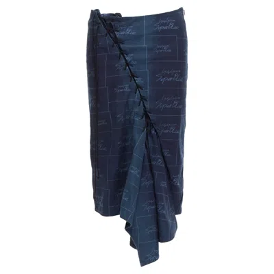 Yohji Yamamoto Noir Super Cotton Logo Print Laced Up Skirt In Blue