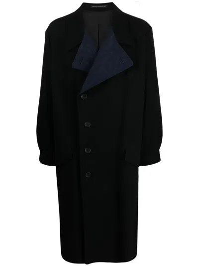 Yohji Yamamoto Notched-lapel Felted Trench Coach In Schwarz