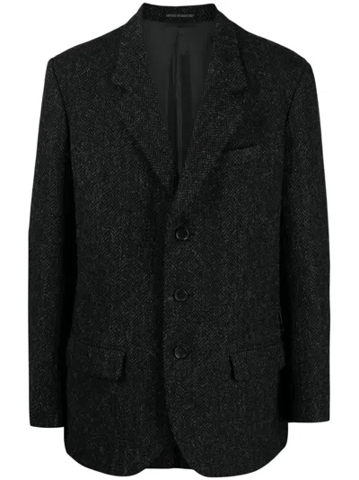 Yohji Yamamoto Notched-lapels Contrasting-trim Blazer In Grey