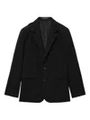 Yohji Yamamoto Notched Shoulder-detail Wool Blazer In Black