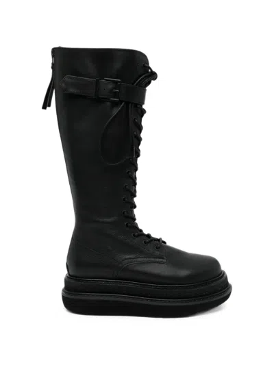 Yohji Yamamoto Oil-leather Buckled Boots In Black