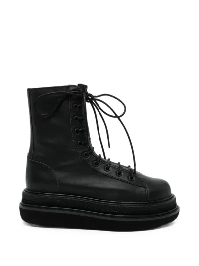 Yohji Yamamoto Oil-leather Zip Military Boots In Black