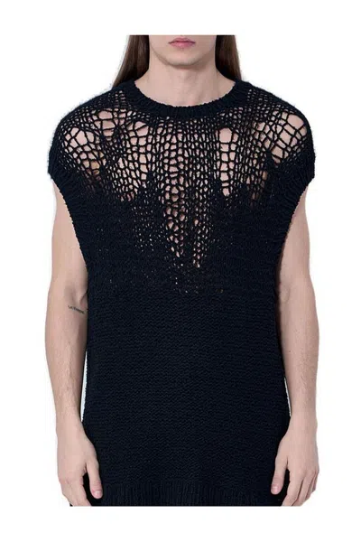 Yohji Yamamoto Openwork Knit Vest In Black