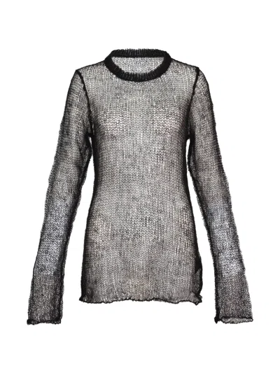 Yohji Yamamoto Open-knit Long-sleeve Sweater In Black