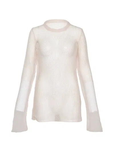Yohji Yamamoto Open-knit Long-sleeve Sweater In White