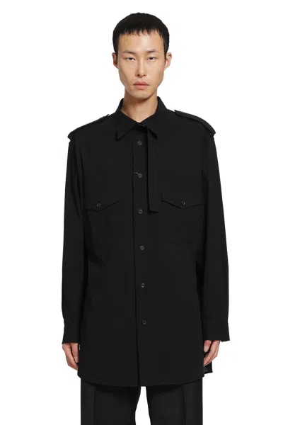 Yohji Yamamoto Organic Calico Collar Tab Blouse In Black