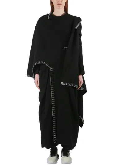 Yohji Yamamoto Women's Long Wool Coat With Stitching In Black