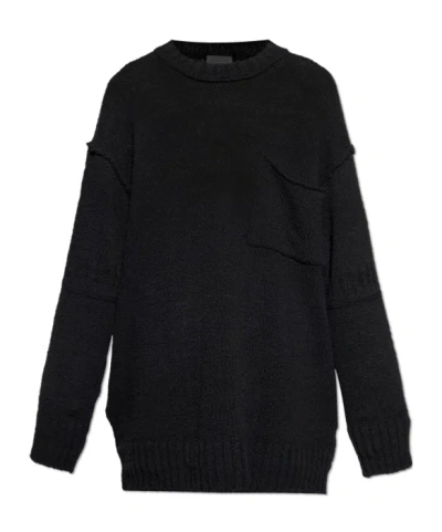 Yohji Yamamoto Chest-pocket Frayed-edge Sweater In Black