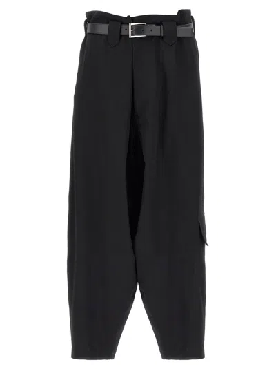 YOHJI YAMAMOTO OVERSIZED BLACK WOOL GABARDINE CARGO PANTS