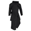 Yohji Yamamoto Oversized Collar Asymmetric Midi Dress In Black Cotton In Black