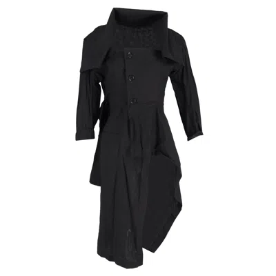Yohji Yamamoto Oversized Collar Asymmetric Midi Dress In Black Cotton
