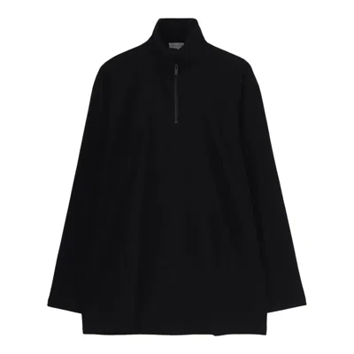 Yohji Yamamoto Padded Collar Half Zip Long Sleeve Hoodie In Black