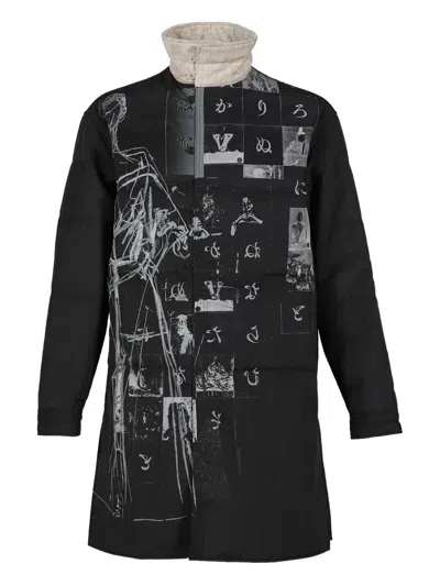 Yohji Yamamoto Padded Graphic Coat In Black