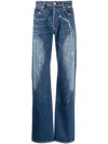 Yohji Yamamoto Paint-splatter Straight-leg Jeans In Blue