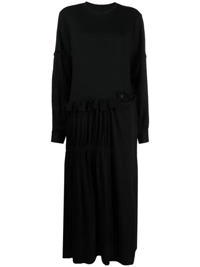 Yohji Yamamoto Panelled Tiered Maxi Dress In Black