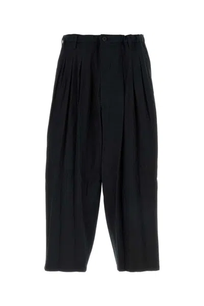 Yohji Yamamoto Black Wool Gabardine Side Tuck Trousers In 2 Black