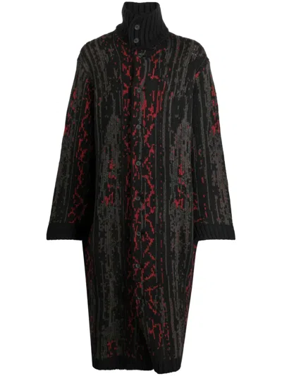Yohji Yamamoto Patterned High-neck Coat In Black