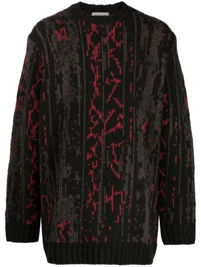Yohji Yamamoto Patterned Intarsia-knit Jumper In Black