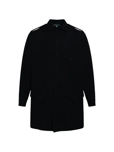 Yohji Yamamoto Pinstripe-pattern Epaulette Coat In Black