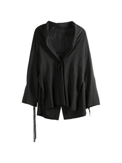 Yohji Yamamoto Pinstripe-pattern Tie-fastening Shirt In Black