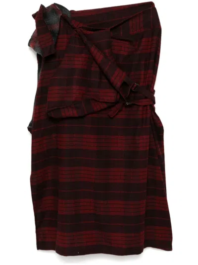 Yohji Yamamoto Plaid Asymmetric Skirt In Red
