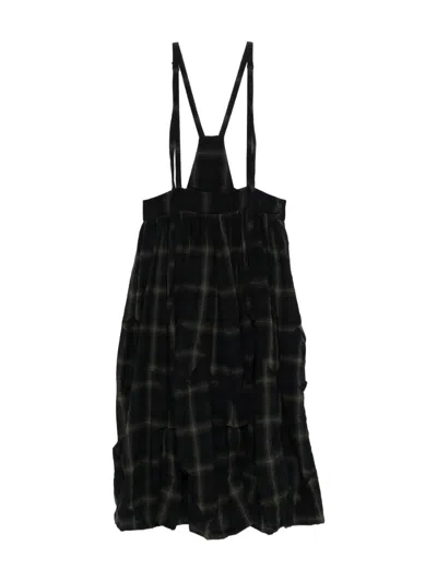 Yohji Yamamoto Plaid Button Skirt In Black