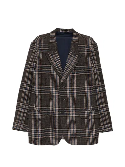 Yohji Yamamoto Plaid Peaked Blazer In Animal Print