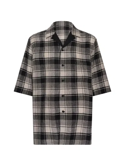 Yohji Yamamoto Plaid Paneled Short Sleeve Shirt In Black