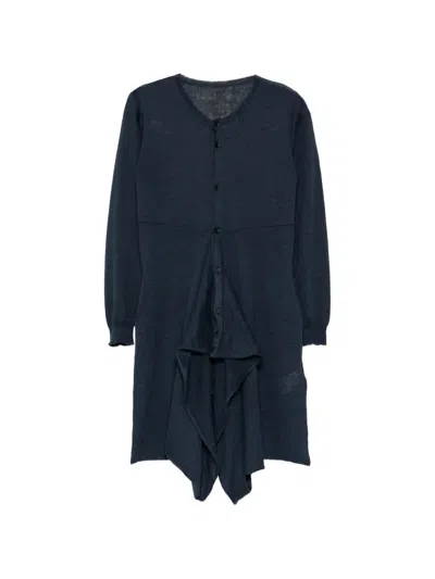 Yohji Yamamoto Plain Stitch Flared Long Cardigan In Blue
