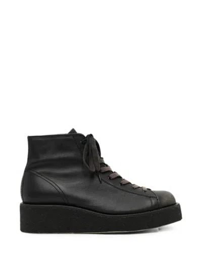 Yohji Yamamoto Platform Lace-up Ankle Boots In Black